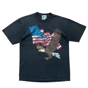 Vintage 90s American Flag Bald Eagle Outdoor Gear Graphic T-Shirt Black Size L